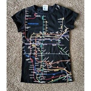 Vintage NYC Subway Line T-Shirt Junior Medium Black Short Sleeve